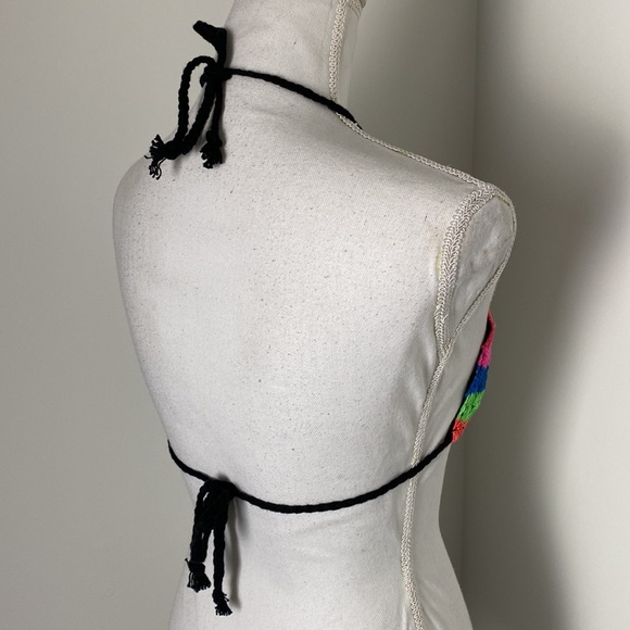 Dolls Kill Club Exx Crochet knit rainbow bikini top wth black lining M - Picture 4 of 11
